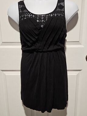 Black Lace-Yoke Pleated Mini Dress — Women
